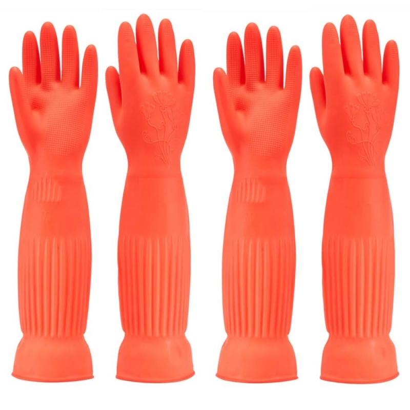 Commercial Kitchen Gloves - 1組 長めの食器洗い用シリコン手袋 ゴム製食器洗い用手袋 スクラバー 家庭用キッチン清掃ツール