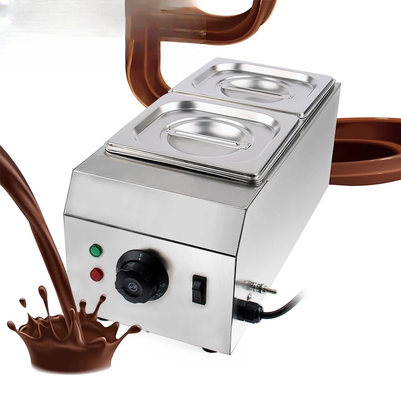 Chocolate Fountain Commercial - 電気チョコレートチーズ溶解機ヒーター業務用ダブルホットポットファウンテンウォーマーディッピングシリンダーメルター2格子EU対応