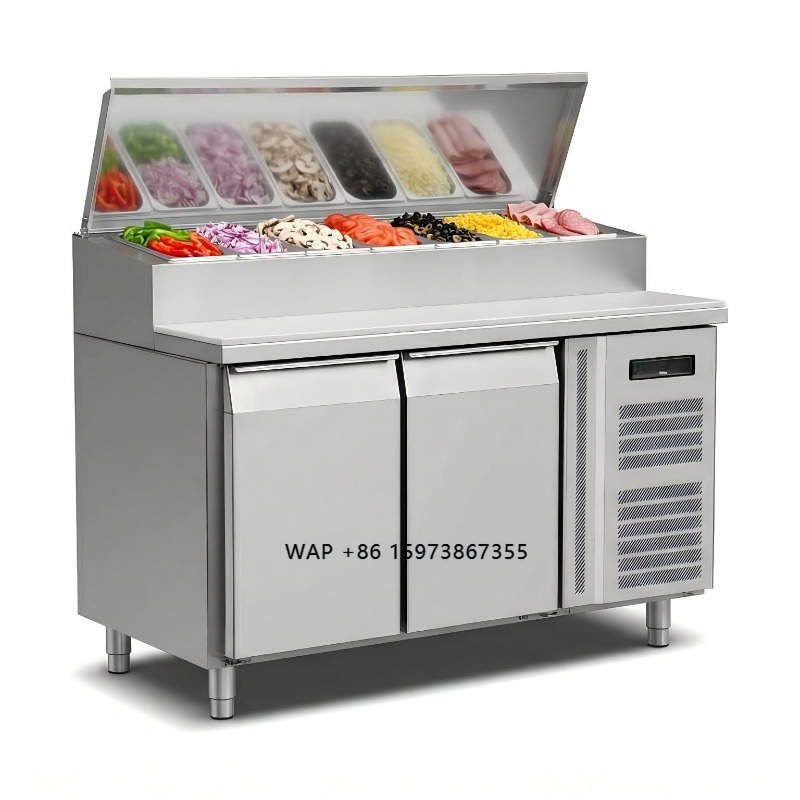 Commercial Kitchen Prep Table - OEMカウンター冷蔵庫 サンドイッチ調理用 2ドア ステンレス製 ピザ調理台 冷蔵庫