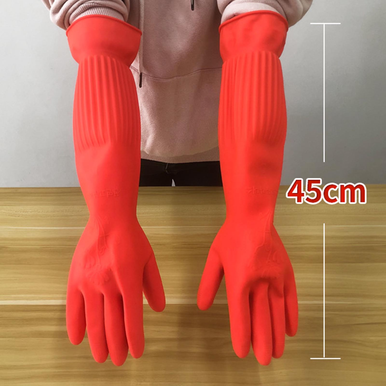Commercial Kitchen Gloves - 1 ペア柔軟な快適なゴムクリーン手袋赤い皿洗いロングホームバスルームクリーニングキッチンアクセサリー