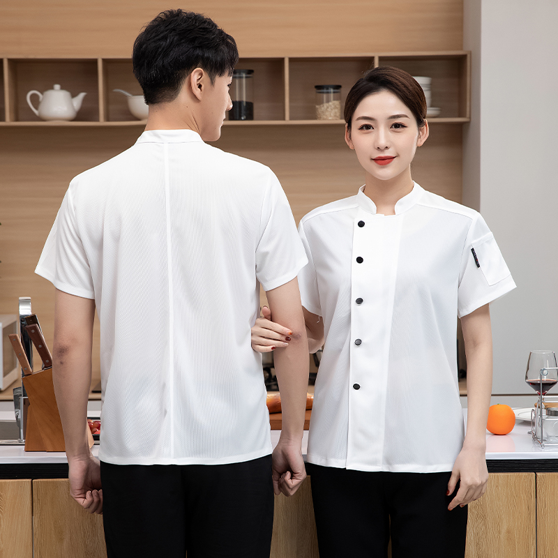 Commercial Kitchen Services - ケータリングキッチン調理ジャケット弾性速乾性シェフの制服通気性メッシュオーバーオール食品服ベーカリーカフェワークシャツ