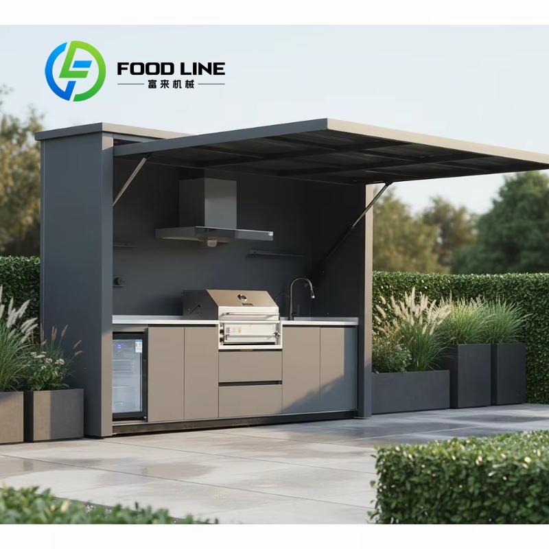 Commercial Kitchen Prep Table - 特注ヘビーゲージアルミ製電動式業務用金属製調理台 バーベキュー屋外キッチン販売（コンロと冷蔵庫付き）
