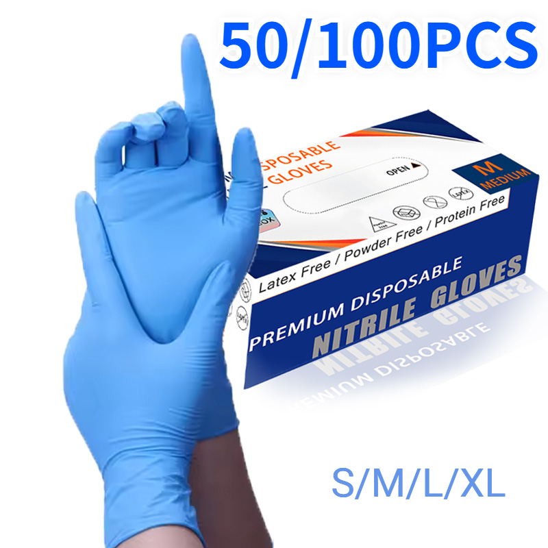 Commercial Kitchen Gloves - 50/100 個ブルーニトリル手袋使い捨て防水ブルー手袋キッチン食器洗いペット入浴美容ヘアスタイリングツール