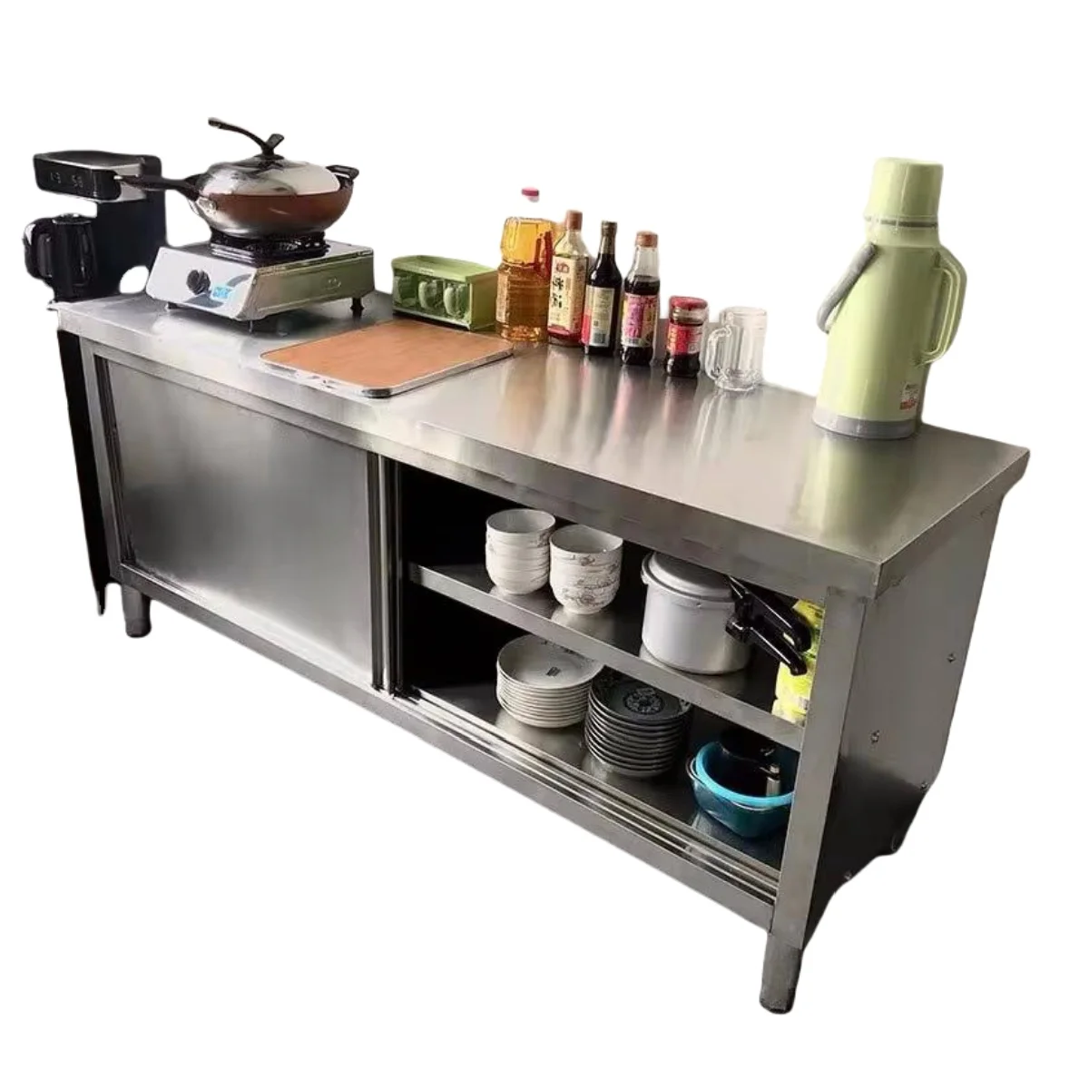 Commercial Kitchen Prep Table - 業務用多目的厨房機器 ステンレス製調理台 ステンレス製レストラン作業台 キャビネットサポート カスタム対応