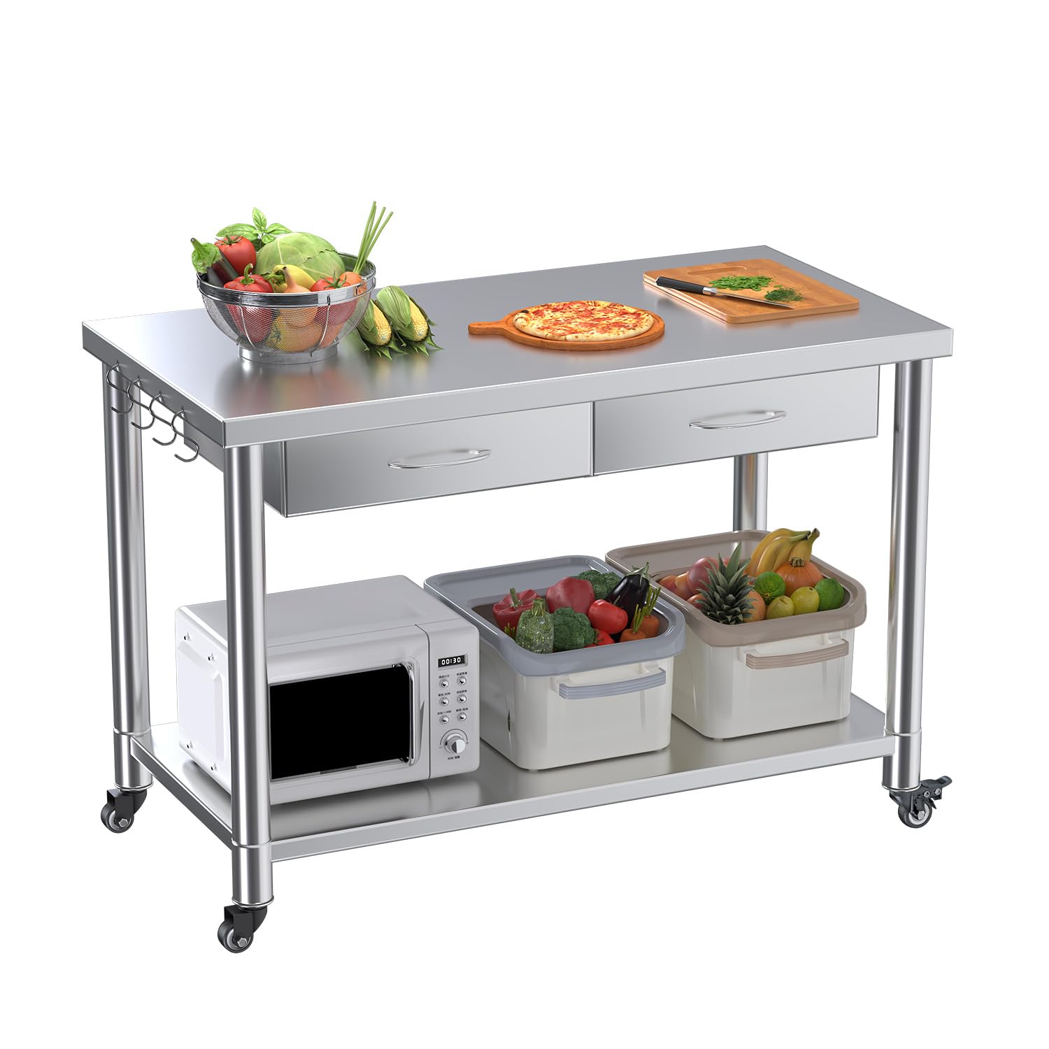 Commercial Kitchen Prep Table - ステンレス製テーブル（引き出し付き）、48インチx24インチ キッチン準備用テーブル | 頑丈な業務用作業台、キッチンアイランド、カスタマイズ可能
