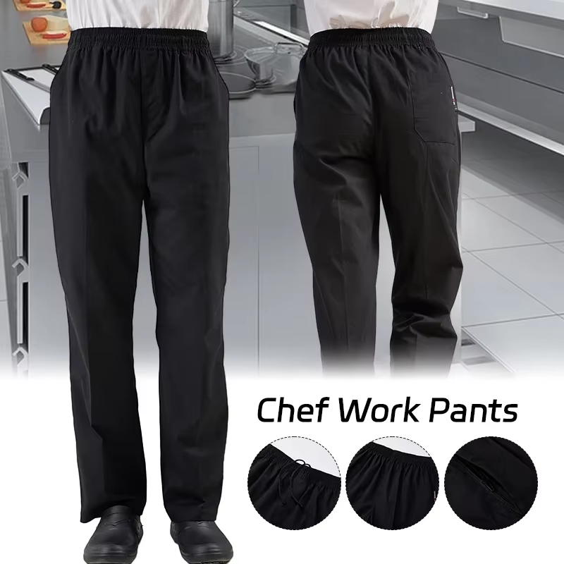 Commercial Kitchen Services - 高品質シェフボトムス男性用新しいシェフパンツ調理レストランキッチン軽量黒シェフズボンアクセサリー女性