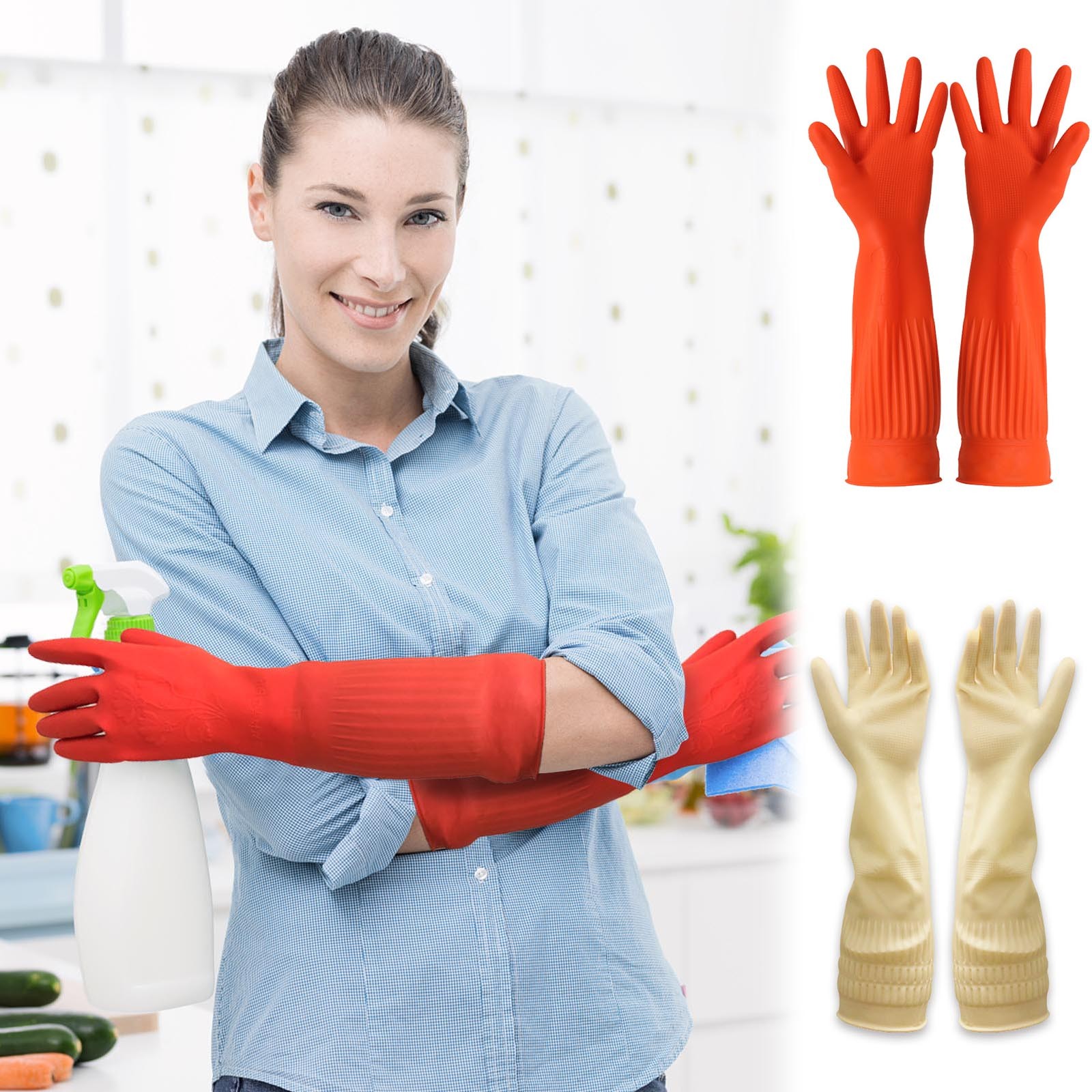 1 ペア柔軟な快適なゴムクリーン手袋赤い皿洗いロングホームバ - Commercial Kitchen Gloves のレビューと価格