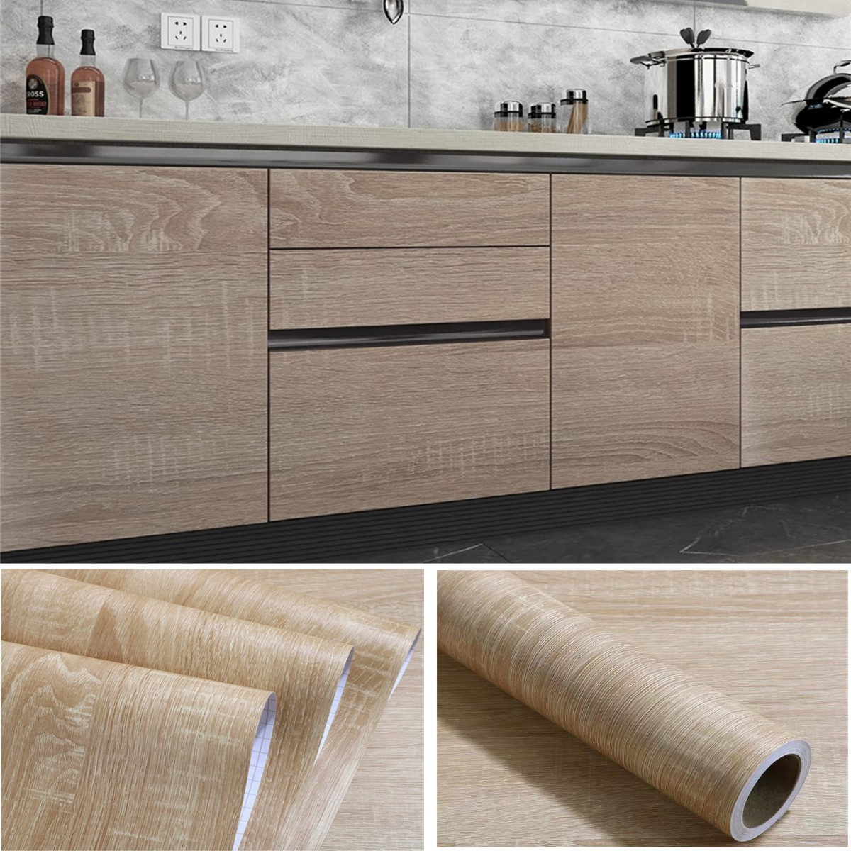 6M 剥がして貼るだけの木目調壁紙 自己粘着装飾ステッカー  - Commercial Kitchen Prep Table のレビューと価格