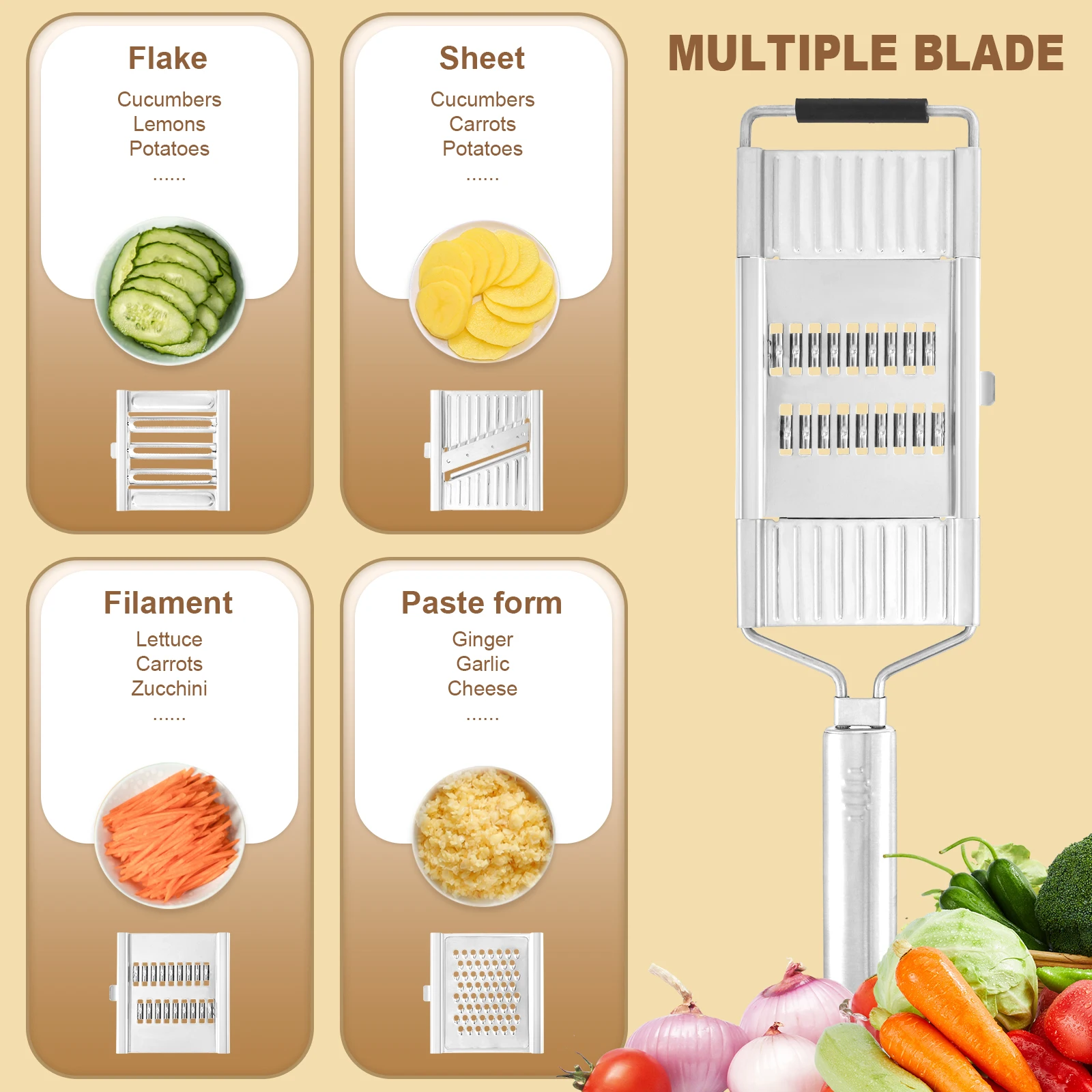 4 in1 野菜スライサー ステンレス鋼シュレッダーカッター - Commercial Potato Peeler のレビューと価格
