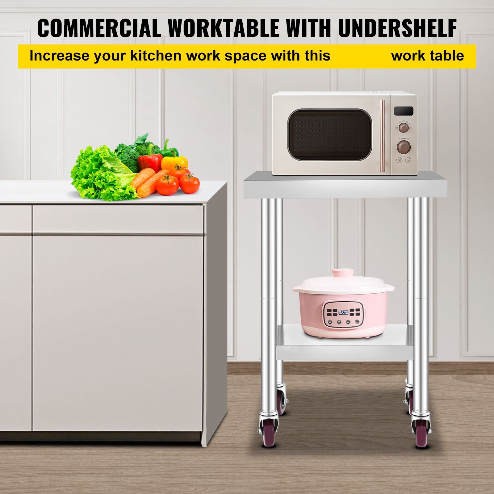 ステンレス製ワークテーブル 24 x 18 x 34インチ、 - Commercial Kitchen Prep Table のレビューと価格