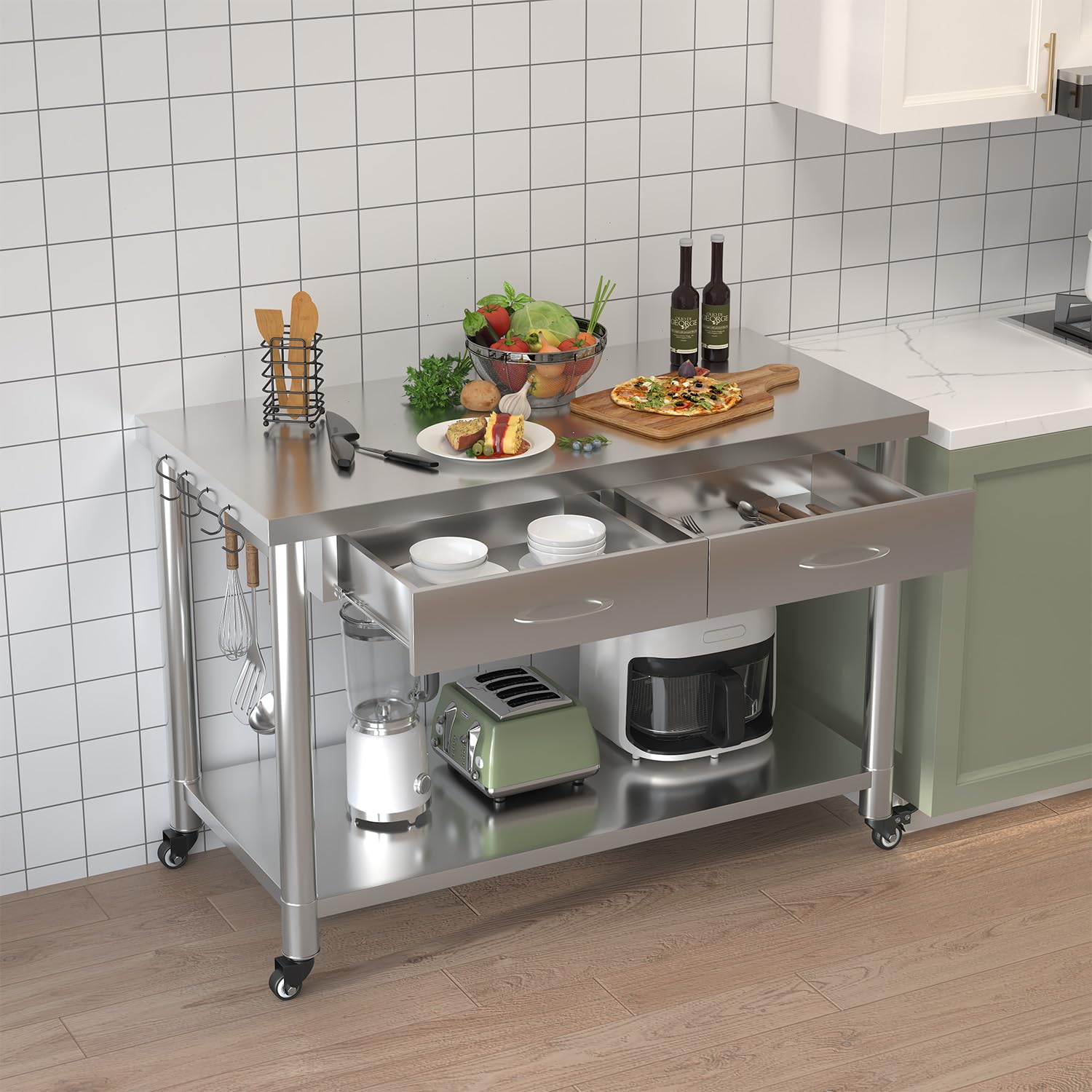 ステンレス製テーブル（引き出し付き）、48インチx24インチ - Commercial Kitchen Prep Table のレビューと価格